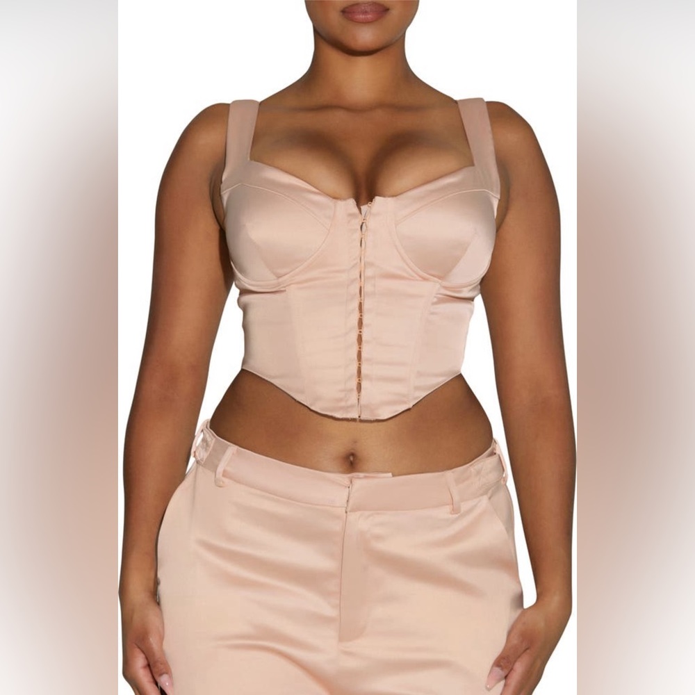 Naked Wardrobe So Glossy Satin Corset Top, SZ Large, $98